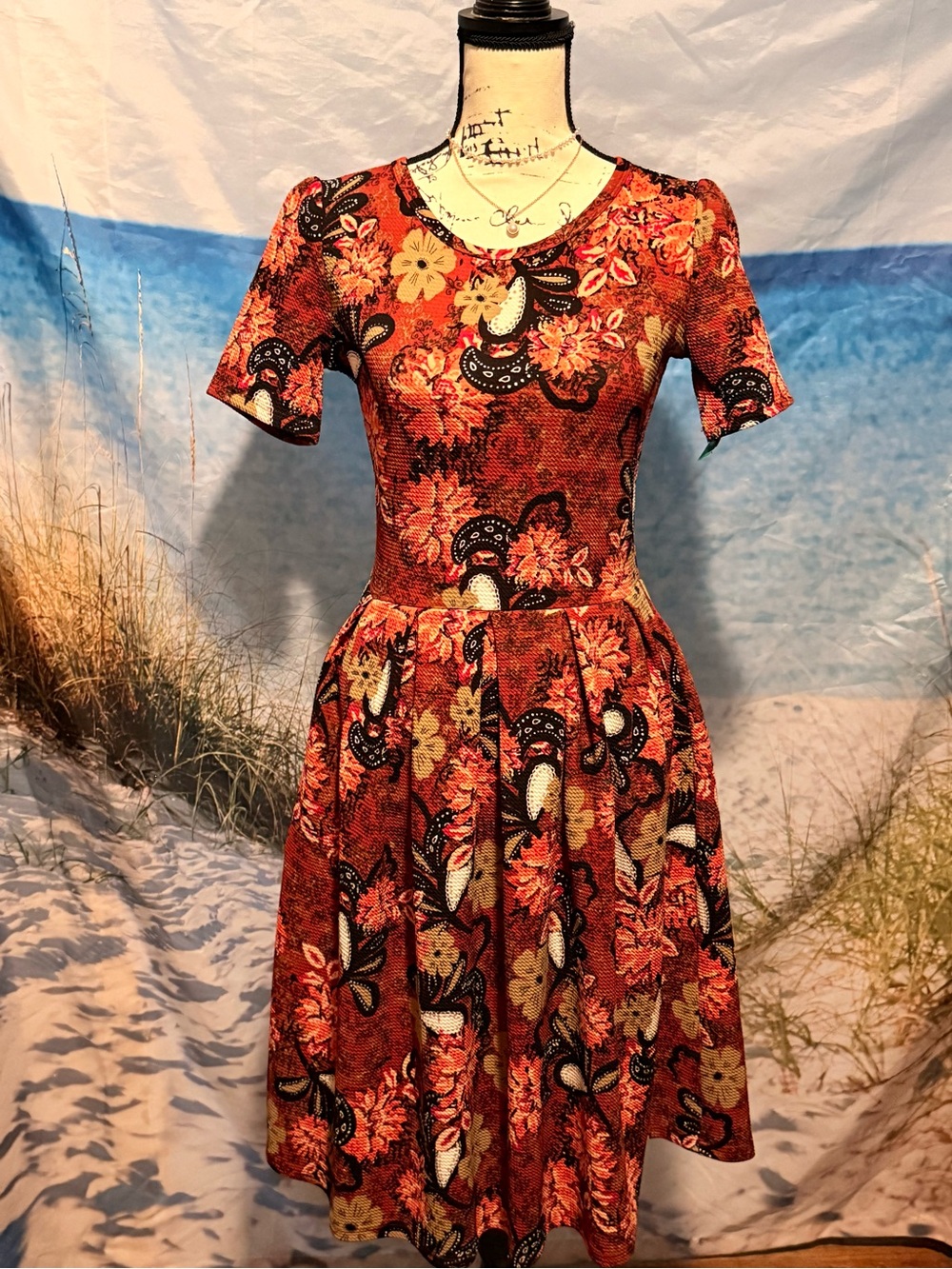 LuLaRoe Red Floral Paisley Midi Dress with Pockets